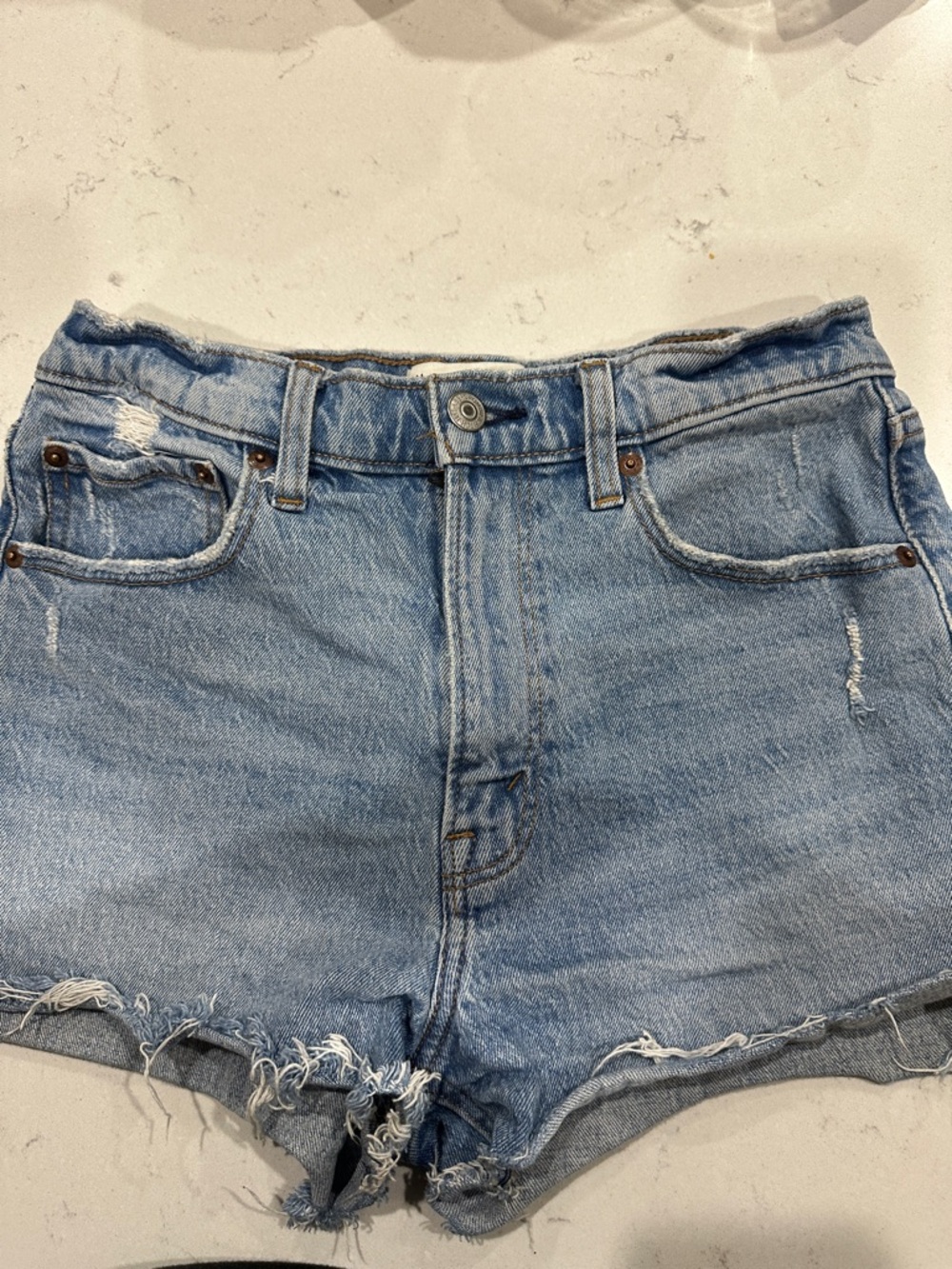 Abercrombie & Fitch Light Blue Distressed Denim Shorts the mom high rise